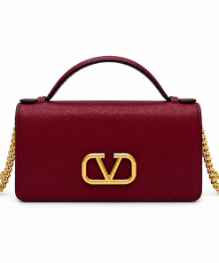 Valentino Garavani Locò Small Bag Burgundy Calfskin Gold Hardware