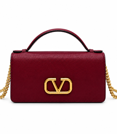 Valentino Garavani Locò Small Bag Burgundy Calfskin Gold Hardware