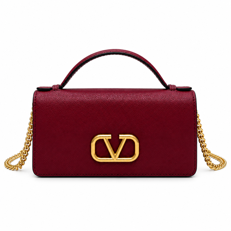 Valentino Garavani Locò Small Bag Burgundy Calfskin Gold Hardware