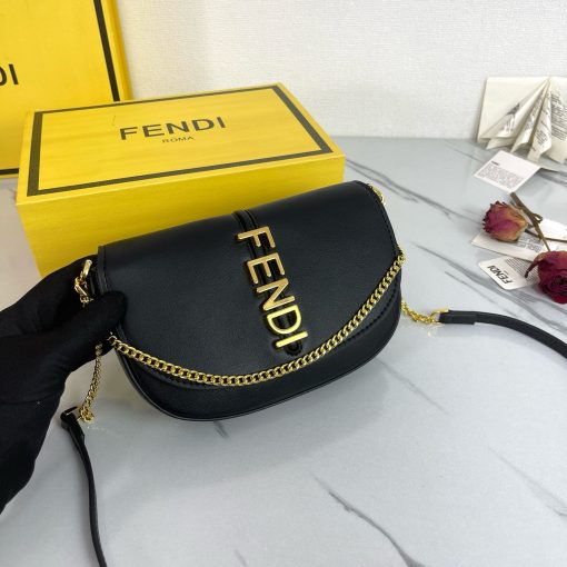 FENDI C'mon Mini Saddle Bag - Black - Image 4