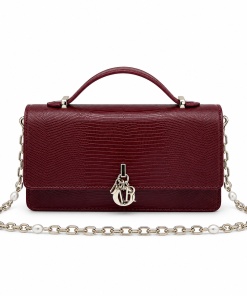 Dior Miss Dior Top Handle Pouch Burgundy Lizard Leather