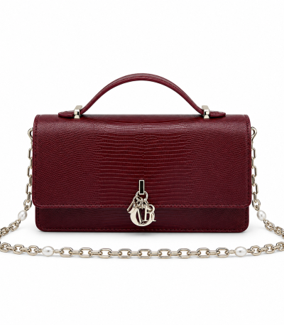Dior Miss Dior Top Handle Pouch Burgundy Lizard Leather