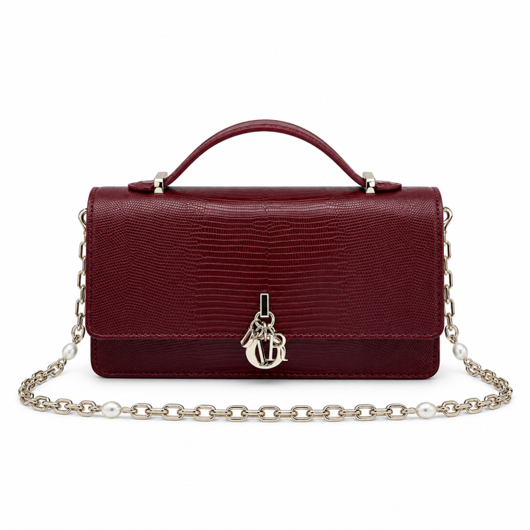 Dior Miss Dior Top Handle Pouch Burgundy Lizard Leather