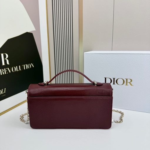Dior Miss Dior Top Handle Pouch Burgundy Lizard Leather - Image 2