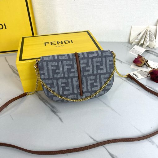 FENDI C'mon Mini Saddle Bag - Blue Denim - Image 3