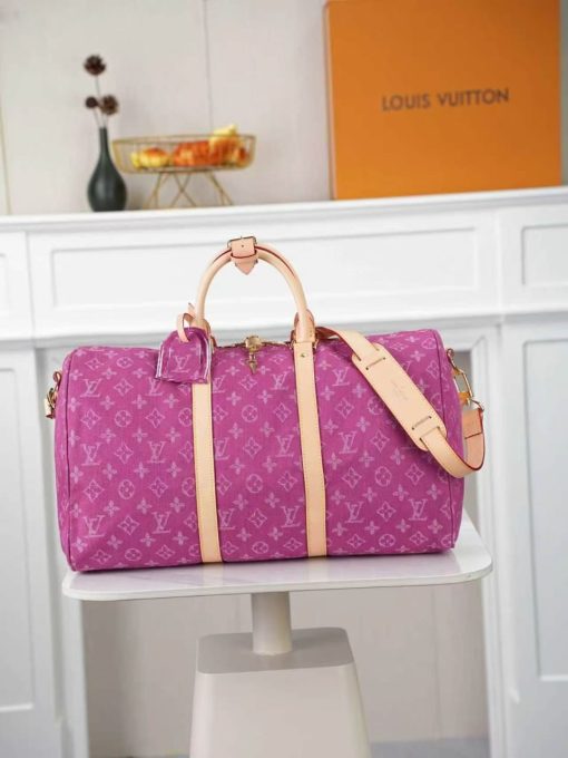 Louis Vuitton Keepall Bandouliere 45 Pink Monogram Denim Gold Hardware - Image 3