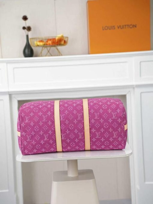 Louis Vuitton Keepall Bandouliere 45 Pink Monogram Denim Gold Hardware - Image 4