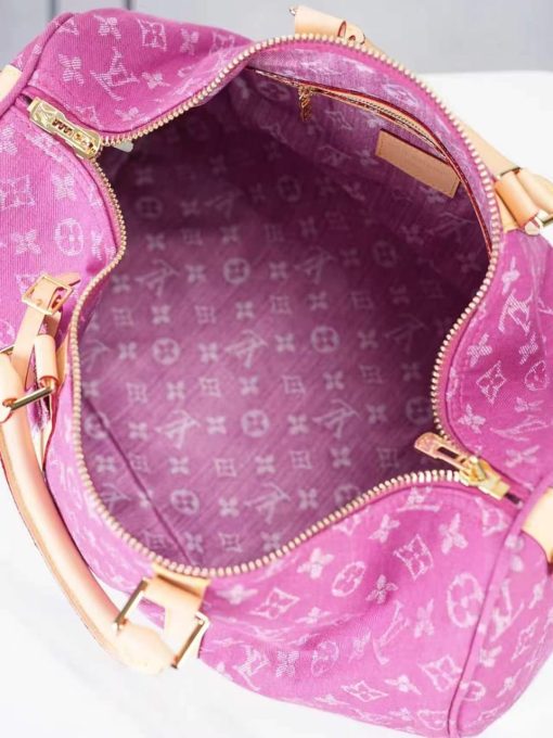 Louis Vuitton Keepall Bandouliere 45 Pink Monogram Denim Gold Hardware - Image 9