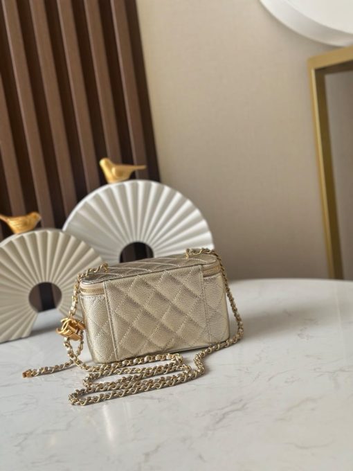 Chanel Small Classic Vanity Case Light Gold Metallic Caviar Brushed Light Gold Hardware - Image 3