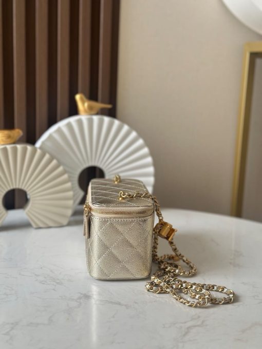 Chanel Small Classic Vanity Case Light Gold Metallic Caviar Brushed Light Gold Hardware - Image 4