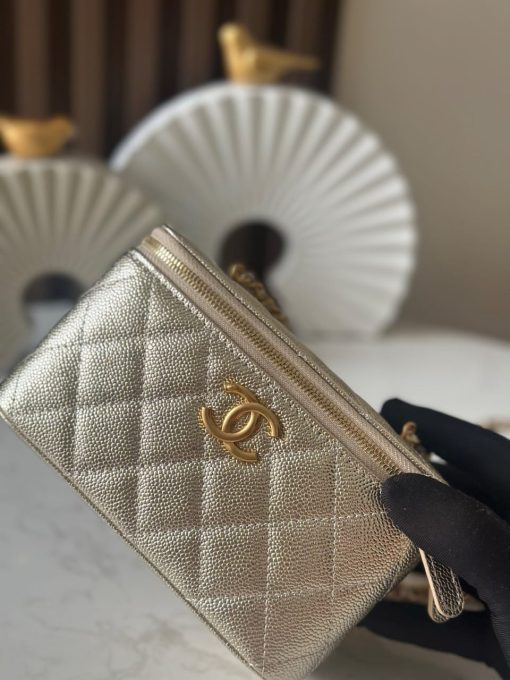 Chanel Small Classic Vanity Case Light Gold Metallic Caviar Brushed Light Gold Hardware - Image 5