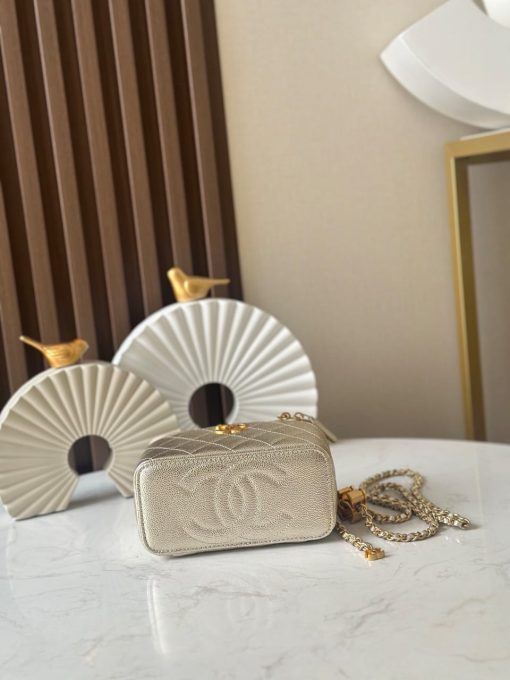 Chanel Small Classic Vanity Case Light Gold Metallic Caviar Brushed Light Gold Hardware - Image 6