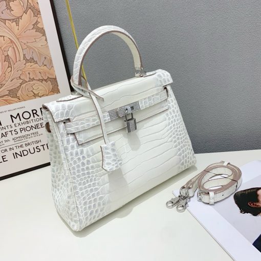 Hermes Kelly 28 Matte Niloticus Crocodile Himalaya Retourne - Image 9