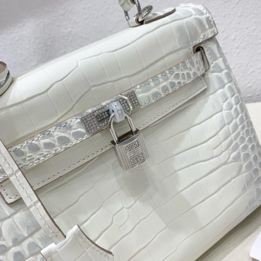 Hermes Kelly 28 Matte Niloticus Crocodile Himalaya Retourne - Image 11