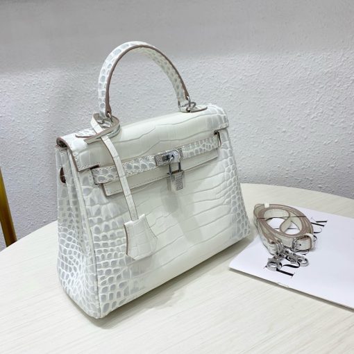 Hermes Kelly 28 Matte Niloticus Crocodile Himalaya Retourne - Image 12