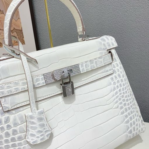 Hermes Kelly 28 Matte Niloticus Crocodile Himalaya Retourne - Image 4