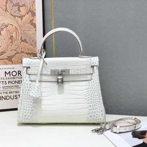 Hermes Kelly 28 Matte Niloticus Crocodile Himalaya Retourne - Image 8