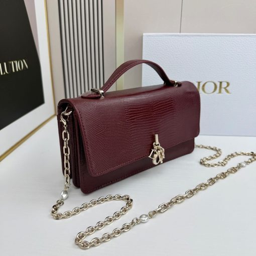 Dior Miss Dior Top Handle Pouch Burgundy Lizard Leather - Image 3