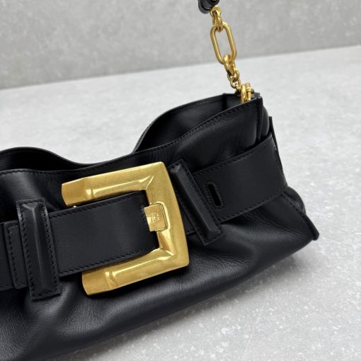Balmain Anthem Belted Shoulder Bag Black Leather Gold Hardware - Image 4