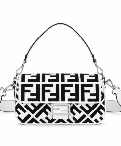 Fendi Baguette Medium Black and White FF Tapestry Fabric