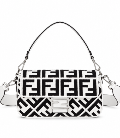Fendi Baguette Medium Black and White FF Tapestry Fabric