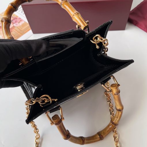 Gucci Diana Mini Tote Bag Black Patent Leather GG Crystal Embellishment - Image 8