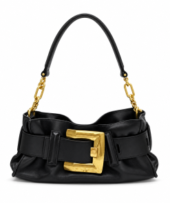 Balmain Anthem Belted Shoulder Bag Black Leather Gold Hardware