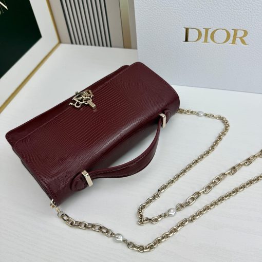 Dior Miss Dior Top Handle Pouch Burgundy Lizard Leather - Image 4