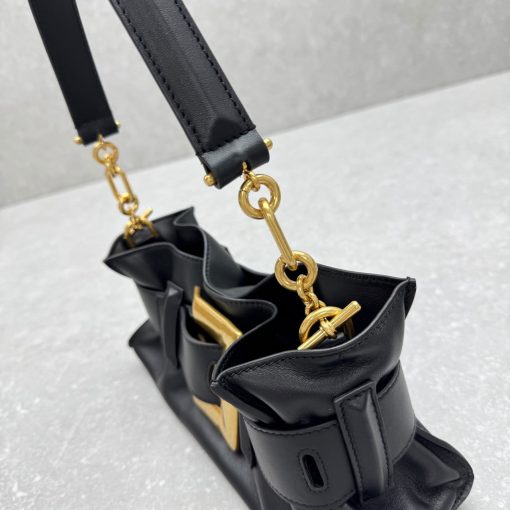 Balmain Anthem Belted Shoulder Bag Black Leather Gold Hardware - Image 8
