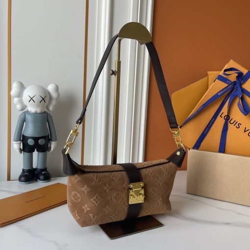 Louis Vuitton S-Lock East-West Baguette Bag Caramel Suede - Image 3