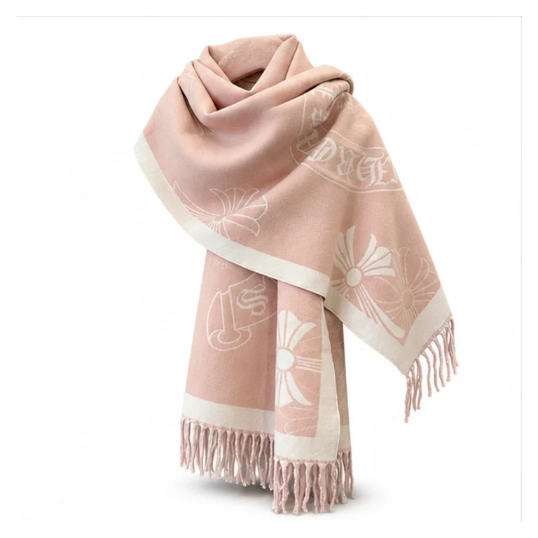 Chrome Hearts Cashmere Scarf Pink Floral Cross