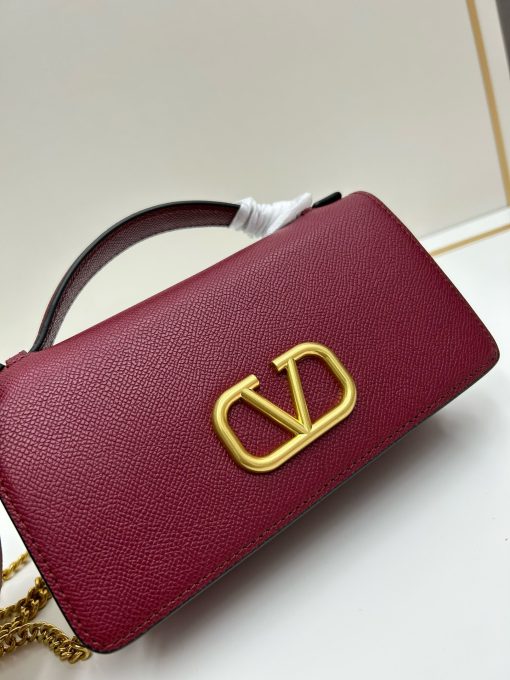 Valentino Garavani Locò Small Bag Burgundy Calfskin Gold Hardware - Image 4
