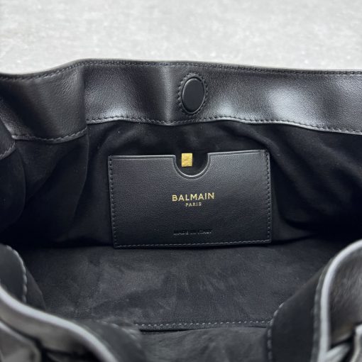 Balmain Anthem Belted Shoulder Bag Black Leather Gold Hardware - Image 6