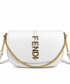 Fendi Crossbody Bag White - Gold Letter Chain Saddle Bag