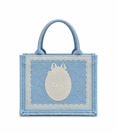 Dior Mini Book Tote - Light Blue Oblique Cameo Embroidery