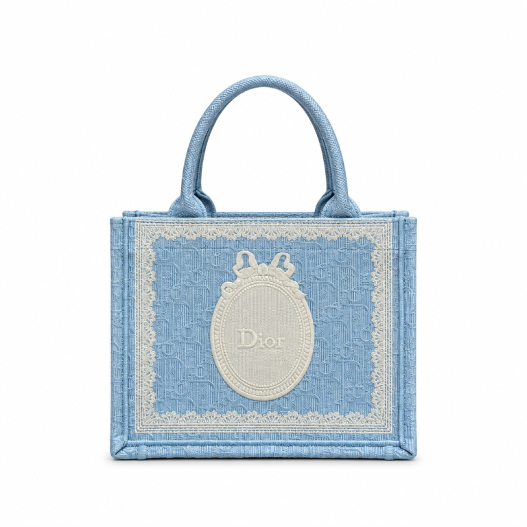 Dior Mini Book Tote - Light Blue Oblique Cameo Embroidery