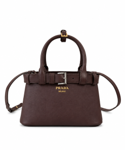 Prada Buckle Small Leather Handbag - Dark Brown