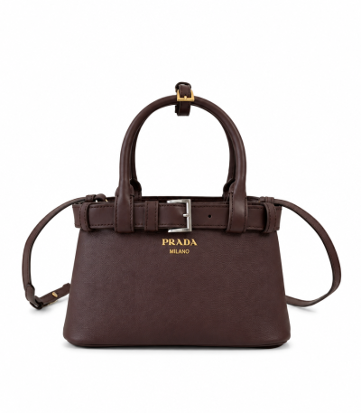 Prada Buckle Small Leather Handbag - Dark Brown