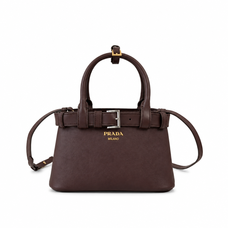 Prada Buckle Small Leather Handbag - Dark Brown